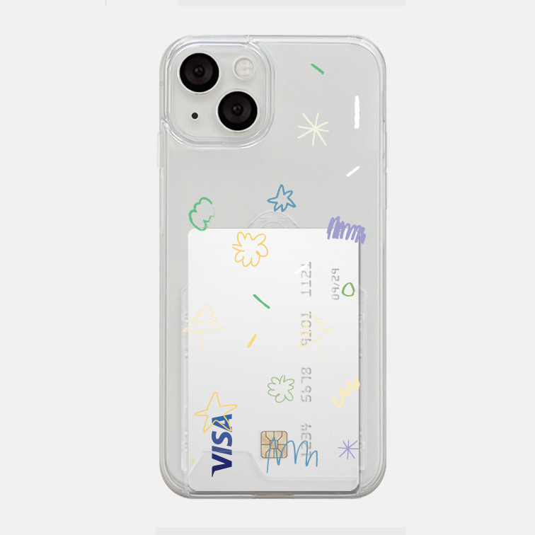 드림썸머 디자인 [투명 카드수납 폰케이스]아이폰14 13 12 미니 mini 엑스 프로 pro max 맥스 갤럭시 Z플립 스마트 변색없는 젤리 감성