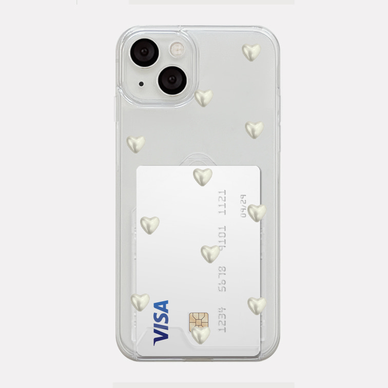 하트펄 패턴 디자인 [투명 카드수납 폰케이스]아이폰14 13 12 미니 mini 엑스 프로 pro max 맥스 갤럭시 Z플립 스마트 변색없는 젤리 감성