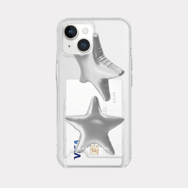 balloon shinning star 디자인 [투명 카드수납 폰케이스]아이폰14 13 12 미니 mini 엑스 프로 pro max 맥스 갤럭시 Z플립 스마트 변색없는 젤리 감성